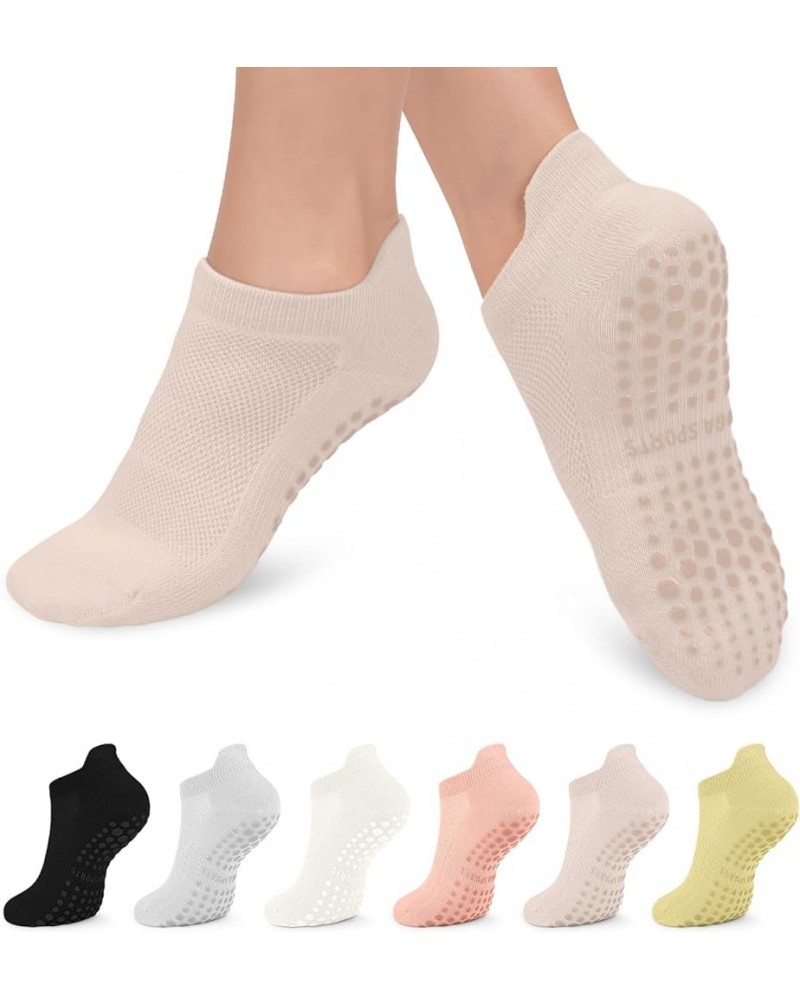 6 Pairs Pilates Grip Socks for Women, Non-slip Yoga Athletic Socks for Barre Ballet Barefoot Workout Hospital Multicolor 04 S...