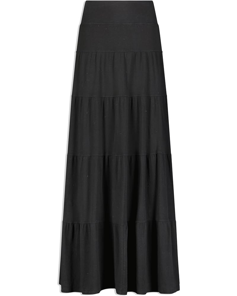 Women's Cotton Tiered Maxi Skirt (Style T-231) Black $60.39 Skirts