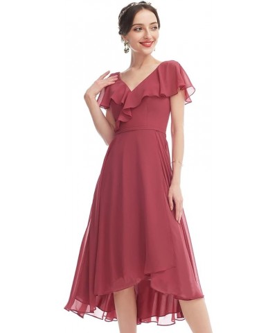 Ruffle Short Bridesmaid Dresses with Pockets V Neck Chiffon Formal Party Gowns SYYS058 Navy $33.05 Dresses