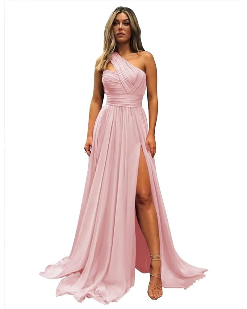 Women's One Shoulder Bridesmaid Dresses for Wedding Slit Pleated Chiffon Formal Evening Gowns with Pockets. Pink $30.79 Dresses