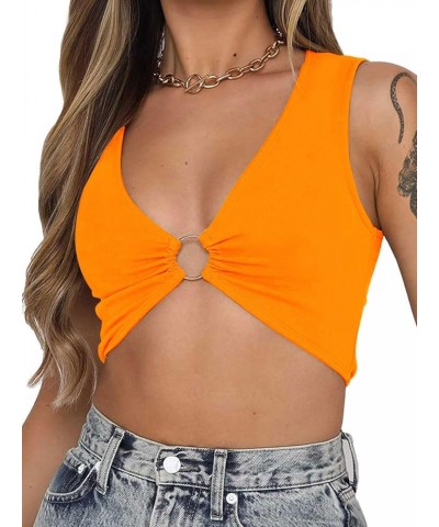 Women Sexy Y2k Corset Like Crop Top Deep V Neck Bra Night Going Out Festival Rave Top Orange $10.78 Others