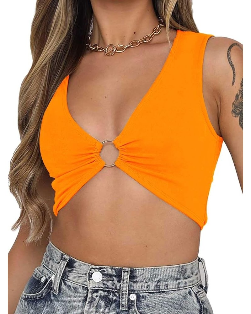 Women Sexy Y2k Corset Like Crop Top Deep V Neck Bra Night Going Out Festival Rave Top Orange $10.78 Others