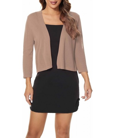 Women's 3/4 Sleeve Shrugs Lightweight Open Front Cropped Cardigan for Women Summer-deep Apricot $12.47 Sweaters