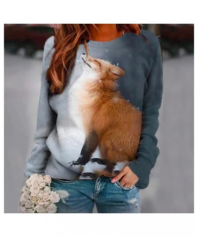 Crewneck Sweatshirts Long Sleeve Shirts for Women Funny Cute Animal Graphic Tees Loose Casual Pullover Tops Cat3gray $6.00 Ho...