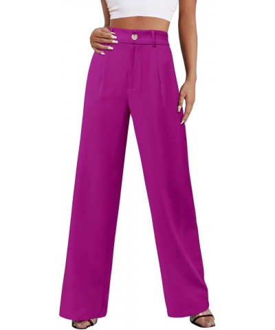 Womens Wide Leg Slacks High Waisted Pants Straight Long Work Business Trousers with Pockets 29"Inseam A-magenta $17.10 Pants