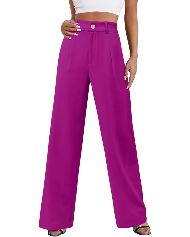 Womens Wide Leg Slacks High Waisted Pants Straight Long Work Business Trousers with Pockets 29"Inseam A-magenta $17.10 Pants