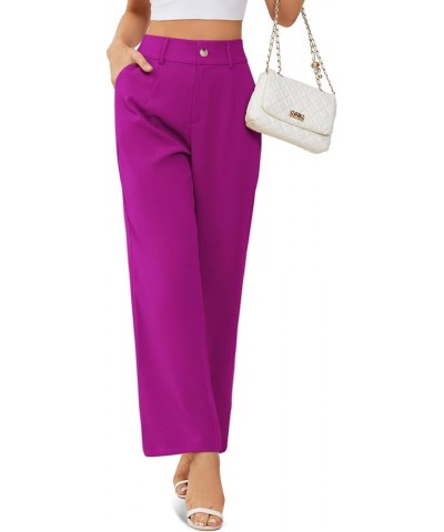 Womens Wide Leg Slacks High Waisted Pants Straight Long Work Business Trousers with Pockets 29"Inseam A-magenta $17.10 Pants