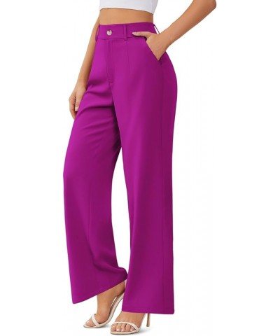 Womens Wide Leg Slacks High Waisted Pants Straight Long Work Business Trousers with Pockets 29"Inseam A-magenta $17.10 Pants