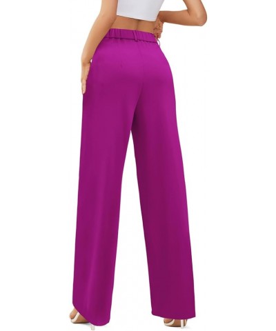 Womens Wide Leg Slacks High Waisted Pants Straight Long Work Business Trousers with Pockets 29"Inseam A-magenta $17.10 Pants