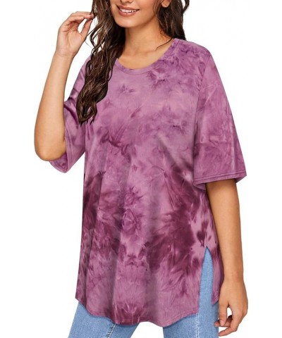 Plus Size Tops Summer Short Sleeve Shirts For Women Crewneck Tunics Pocket/Distressed (XL-5XL) 3990-pink Tie Dye $18.28 Tops