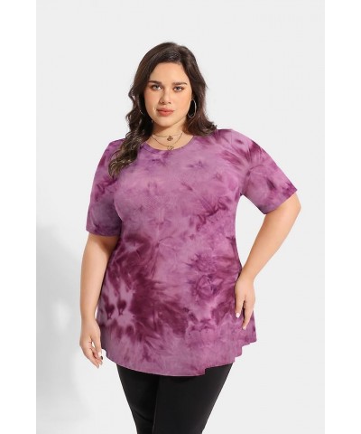 Plus Size Tops Summer Short Sleeve Shirts For Women Crewneck Tunics Pocket/Distressed (XL-5XL) 3990-pink Tie Dye $18.28 Tops