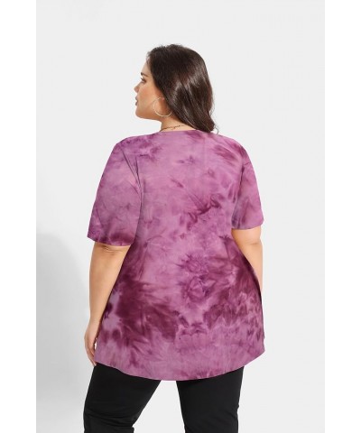 Plus Size Tops Summer Short Sleeve Shirts For Women Crewneck Tunics Pocket/Distressed (XL-5XL) 3990-pink Tie Dye $18.28 Tops