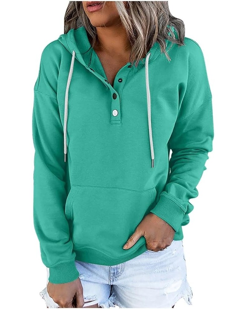 Womens Fashion Hoodies Fall Casual Long Sleeve Button Drawstring Sweatshirts Cute Y2k Graphic Hoodie Blouses Pockets A15 Gree...