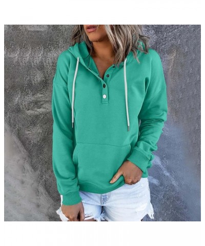 Womens Fashion Hoodies Fall Casual Long Sleeve Button Drawstring Sweatshirts Cute Y2k Graphic Hoodie Blouses Pockets A15 Gree...