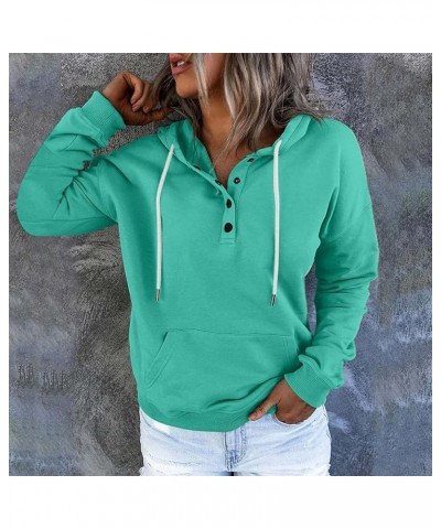 Womens Fashion Hoodies Fall Casual Long Sleeve Button Drawstring Sweatshirts Cute Y2k Graphic Hoodie Blouses Pockets A15 Gree...