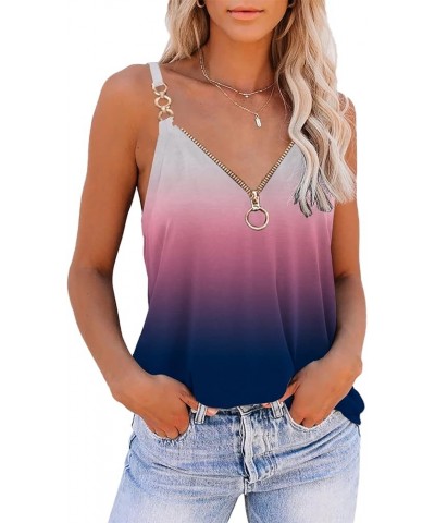 Women's Sexy Sleeveless Tank Tops Summer Tops V Neck Zipper Basic Cami Tee Shirts Blouses Dye 4 $14.66 Tanks