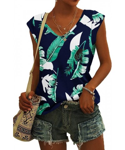 Womens Cap Sleeve T-Shirt Casual Loose Fit Tank Tops Print Blue $8.34 Tanks