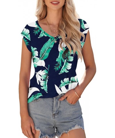 Womens Cap Sleeve T-Shirt Casual Loose Fit Tank Tops Print Blue $8.34 Tanks