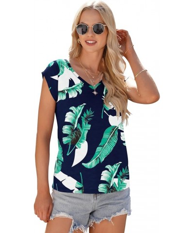 Womens Cap Sleeve T-Shirt Casual Loose Fit Tank Tops Print Blue $8.34 Tanks