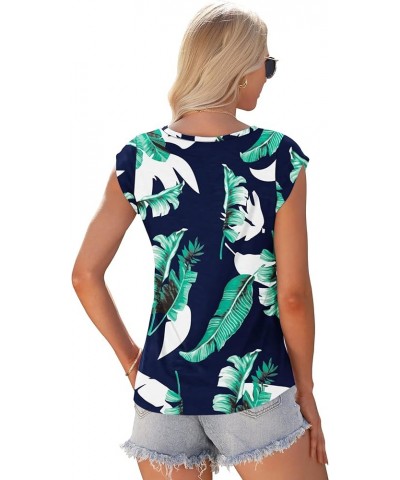 Womens Cap Sleeve T-Shirt Casual Loose Fit Tank Tops Print Blue $8.34 Tanks