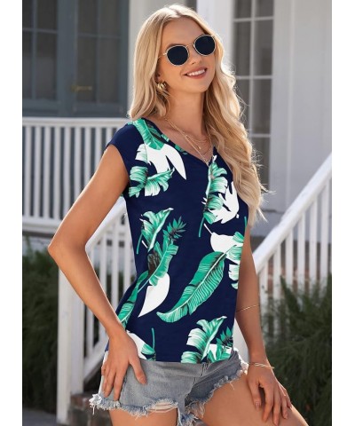 Womens Cap Sleeve T-Shirt Casual Loose Fit Tank Tops Print Blue $8.34 Tanks