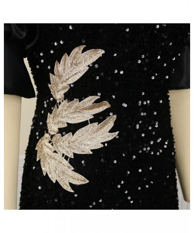 Women's Black Mesh Puff Sleeve Velvet Glitter Embroidery Sequin Maxi Dress Black $29.69 Dresses