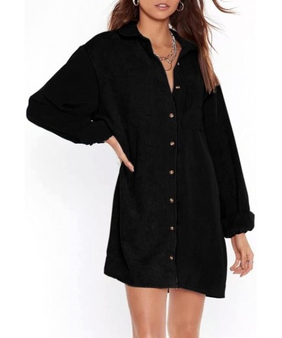 Womens Corduroy Colorblock Button Down Shirt Dress Casual Long Sleeve Oversized Tunic Blouses Solid Black $25.29 Tops