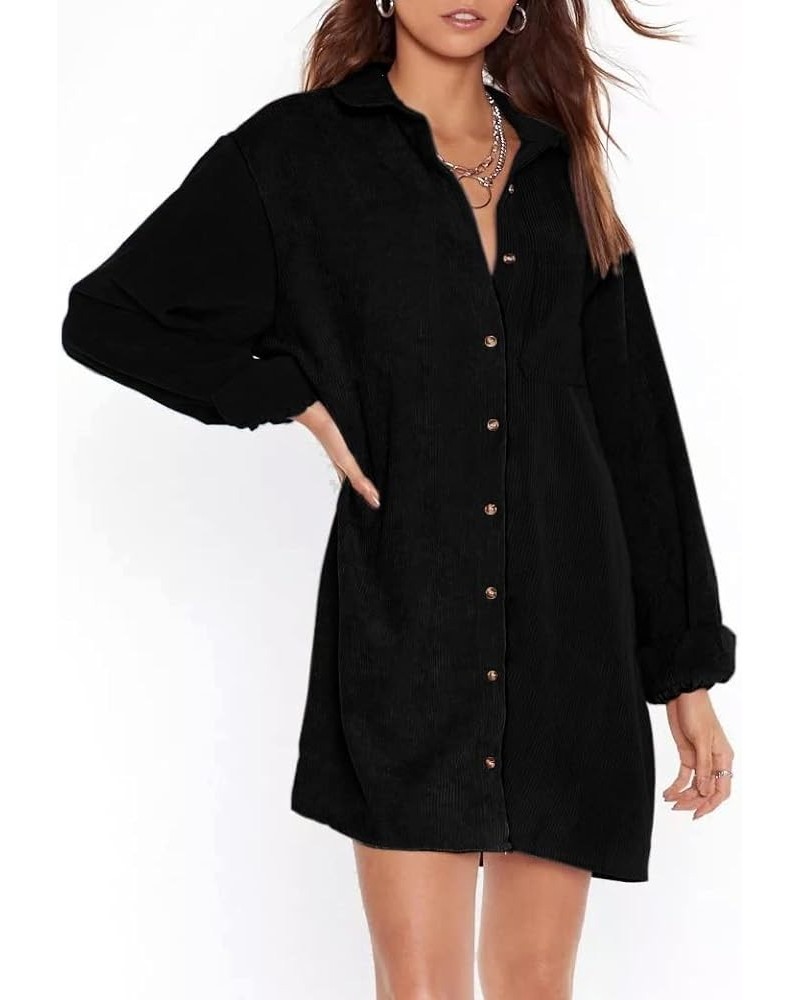 Womens Corduroy Colorblock Button Down Shirt Dress Casual Long Sleeve Oversized Tunic Blouses Solid Black $25.29 Tops