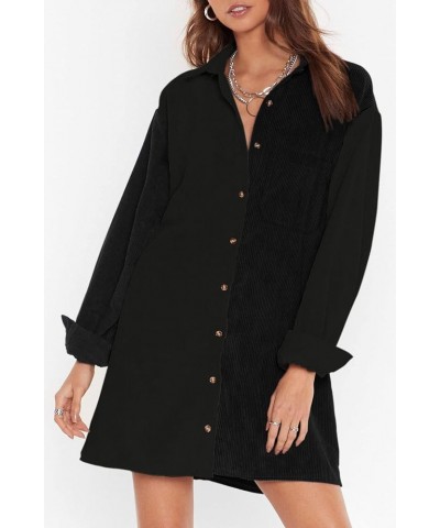 Womens Corduroy Colorblock Button Down Shirt Dress Casual Long Sleeve Oversized Tunic Blouses Solid Black $25.29 Tops