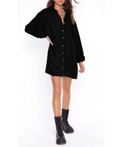 Womens Corduroy Colorblock Button Down Shirt Dress Casual Long Sleeve Oversized Tunic Blouses Solid Black $25.29 Tops