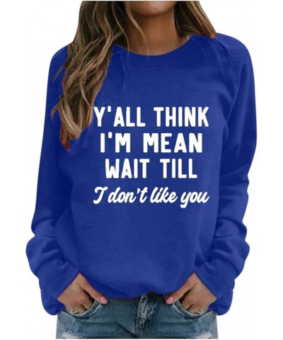 Letter Crew Neck Long Sleeve Oversized Sweatshirts for Women Casual Women's Crewneck Sweatshirts Sporty Plain Tunic Blue $9.5...