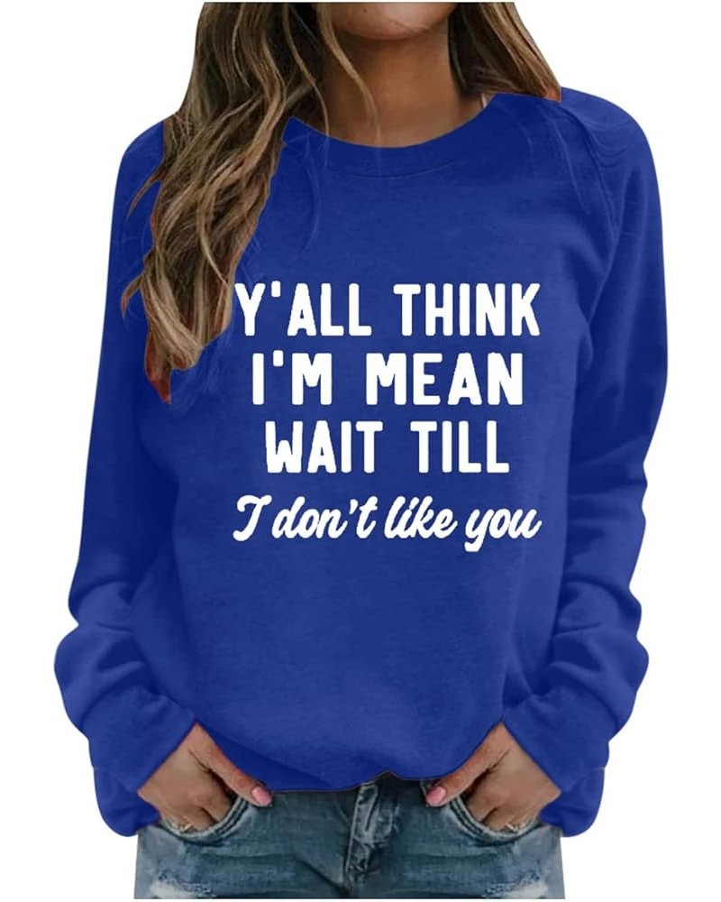 Letter Crew Neck Long Sleeve Oversized Sweatshirts for Women Casual Women's Crewneck Sweatshirts Sporty Plain Tunic Blue $9.5...