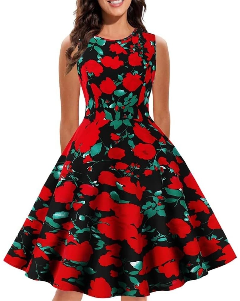 1950s Vintage Cocktail Tea Dress for Women Floral Rockabilly Prom Dress Ruched Bodycon Wedding Guest Dress Bn3-red $7.01 Dresses