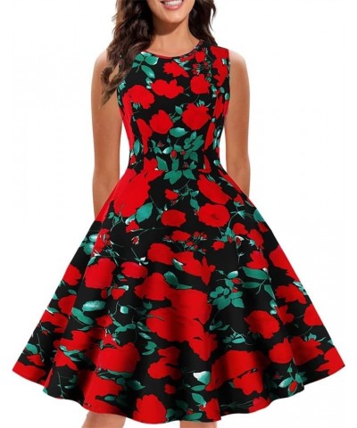 1950s Vintage Cocktail Tea Dress for Women Floral Rockabilly Prom Dress Ruched Bodycon Wedding Guest Dress Bn3-red $7.01 Dresses