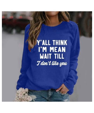 Letter Crew Neck Long Sleeve Oversized Sweatshirts for Women Casual Women's Crewneck Sweatshirts Sporty Plain Tunic Blue $9.5...