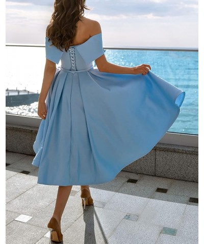 Women's Off The Shoulder Bridesmaid Dresses Short Satin A-line Tea Length Prom Formal Dress with Pockets Teal $27.36 Dresses