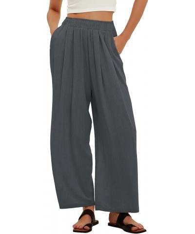 Women Linen Pants High Waist Wide Leg Palazzo Pants Casual Loose Long Trousers with Pockets Dark Grey $10.00 Pants