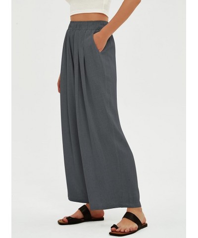 Women Linen Pants High Waist Wide Leg Palazzo Pants Casual Loose Long Trousers with Pockets Dark Grey $10.00 Pants