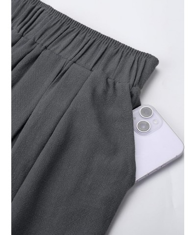 Women Linen Pants High Waist Wide Leg Palazzo Pants Casual Loose Long Trousers with Pockets Dark Grey $10.00 Pants