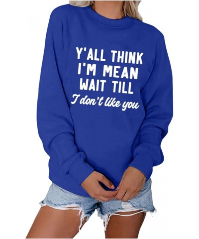 Letter Crew Neck Long Sleeve Oversized Sweatshirts for Women Casual Women's Crewneck Sweatshirts Sporty Plain Tunic Blue $9.5...