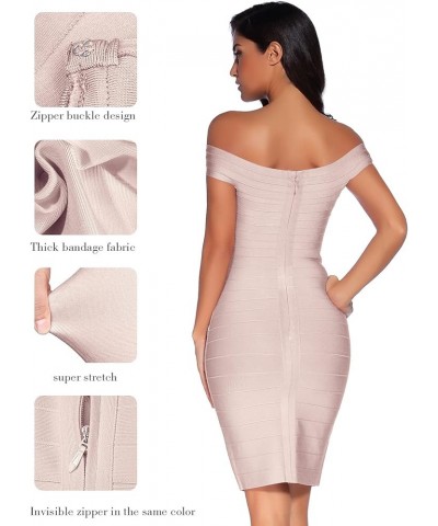 Women's Rayon Off Shoulder Bandage Bodycon Party Dress Wedding Guest Dress Light Pink $38.49 Dresses