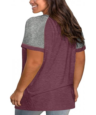 Plus Size Tops for Women Summer Short Sleeve Sexy V Neck Criss Cross T-Shirts Tunic Casual Loose Soft Tee Shirt Z01-wine Red ...