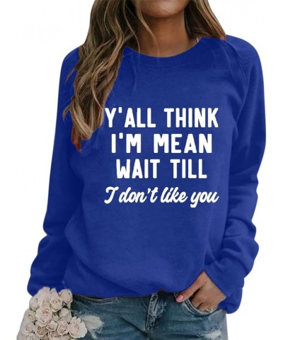 Letter Crew Neck Long Sleeve Oversized Sweatshirts for Women Casual Women's Crewneck Sweatshirts Sporty Plain Tunic Blue $9.5...