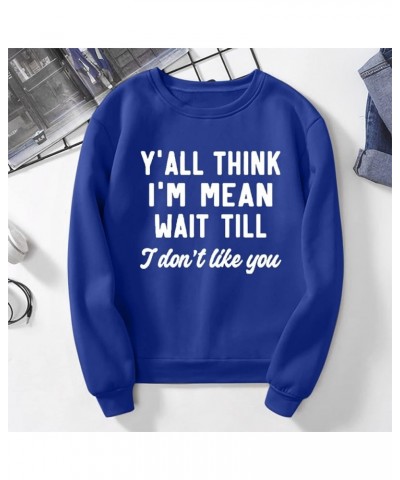 Letter Crew Neck Long Sleeve Oversized Sweatshirts for Women Casual Women's Crewneck Sweatshirts Sporty Plain Tunic Blue $9.5...