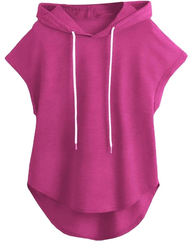 Women Workout Athletic Sleeveless Hoodie Sweatshirts Exercise Relaxed Tee Shirts 2024 Short Sleeve Trendy Tops Hot Pink $15.5...