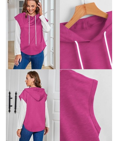 Women Workout Athletic Sleeveless Hoodie Sweatshirts Exercise Relaxed Tee Shirts 2024 Short Sleeve Trendy Tops Hot Pink $15.5...