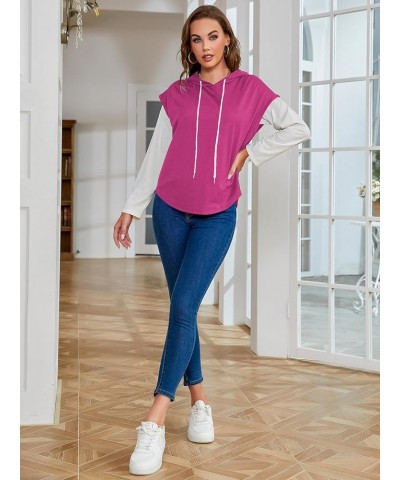 Women Workout Athletic Sleeveless Hoodie Sweatshirts Exercise Relaxed Tee Shirts 2024 Short Sleeve Trendy Tops Hot Pink $15.5...