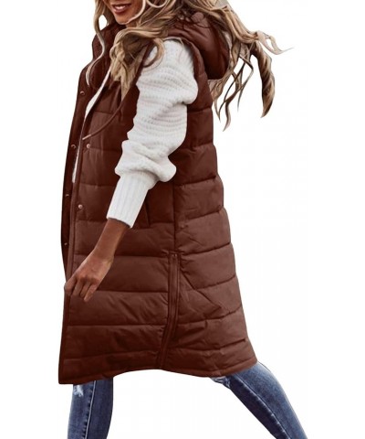 Plus Size Long Puffer Vest Women Trendy Sleeveless Warm Zipper Quilted Jacket Winter Coat 05-brown $16.49 Vests