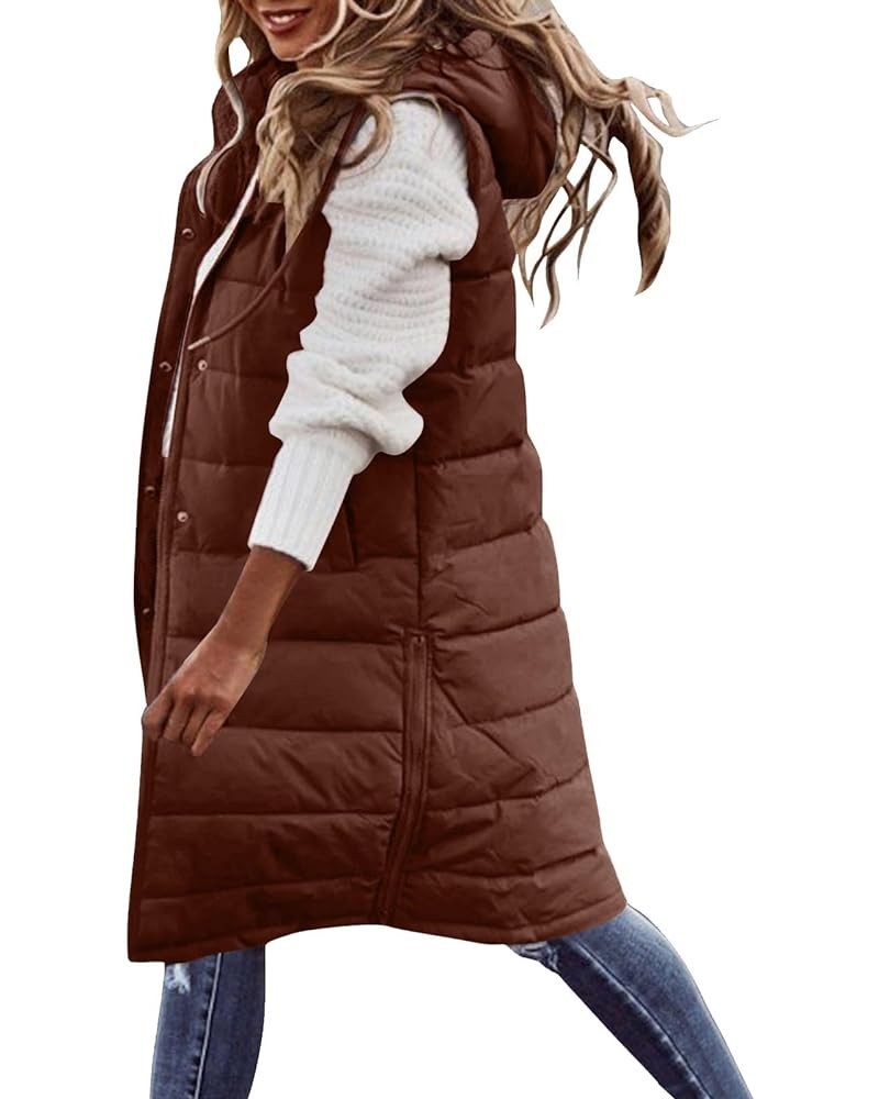 Plus Size Long Puffer Vest Women Trendy Sleeveless Warm Zipper Quilted Jacket Winter Coat 05-brown $16.49 Vests