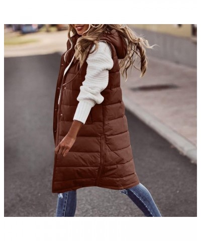 Plus Size Long Puffer Vest Women Trendy Sleeveless Warm Zipper Quilted Jacket Winter Coat 05-brown $16.49 Vests